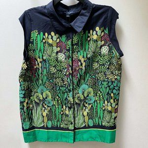 NWT Tommy Hilfiger Womens Sleeveless Blouse Size Large Button Down Plants